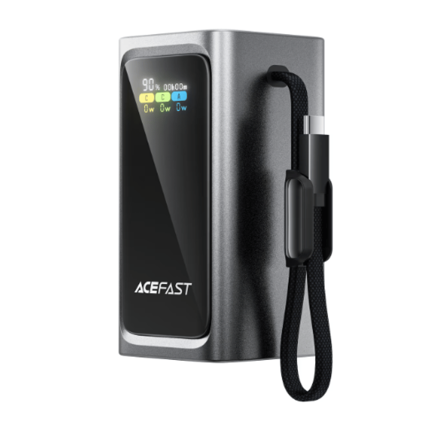 باور بانك ACEFAST M33 سعة 20,000 مللي أمبير بقوة 100 واط مع شاشة TFT وكابل مدمج