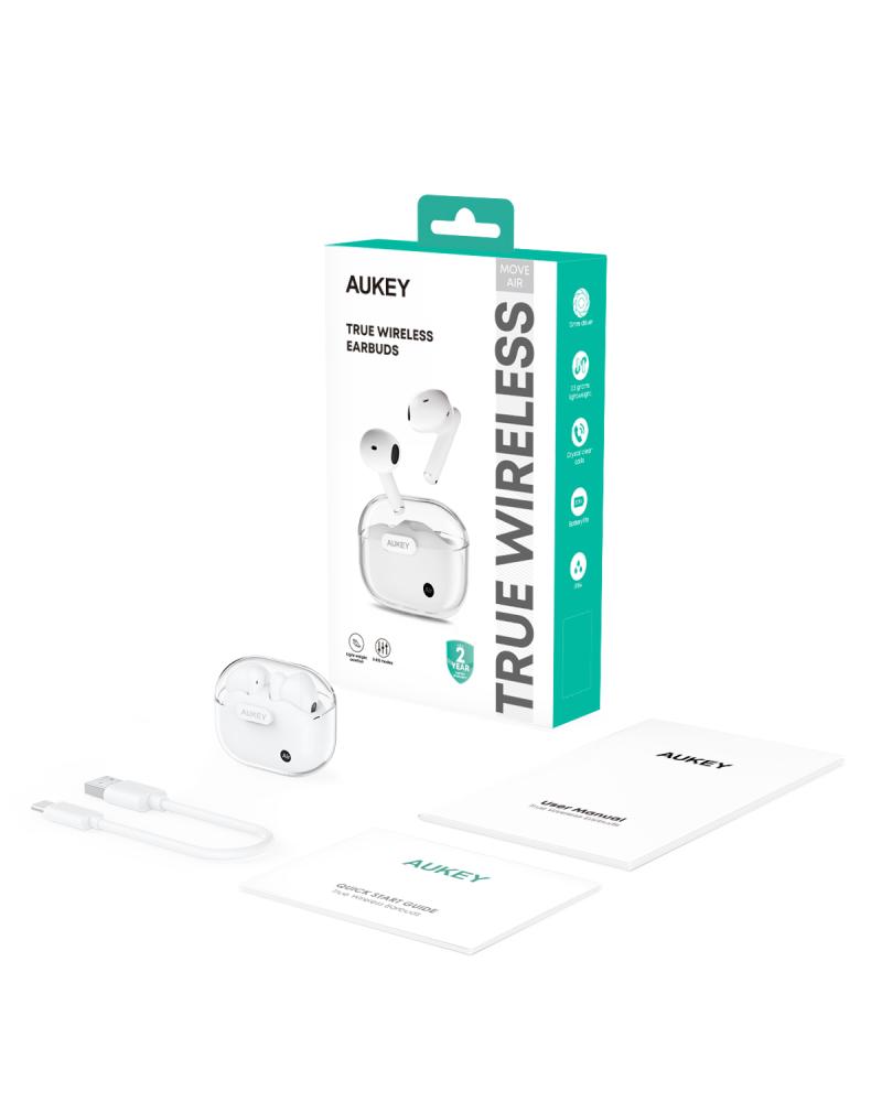 AUKEY -  سماعة أذن لاسلكية M2  بتصميم شفاف - أبيض