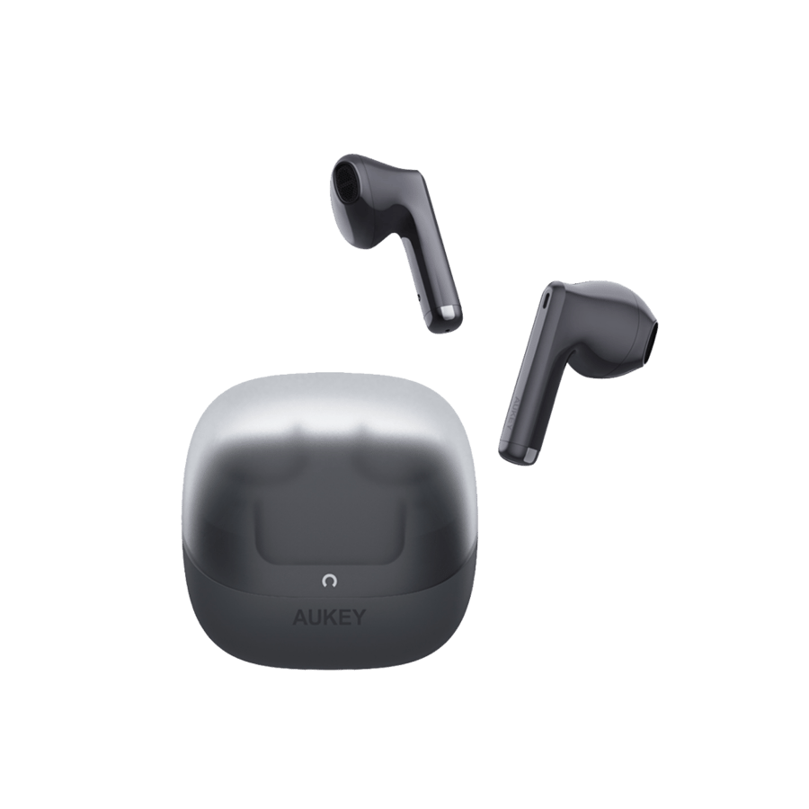 AUKEY - سماعة أذن لاسلكية Move Flex مقاومة للماء بطارية تدوم لغاية 25 ساعة مع تحكم باللمس - رمادي