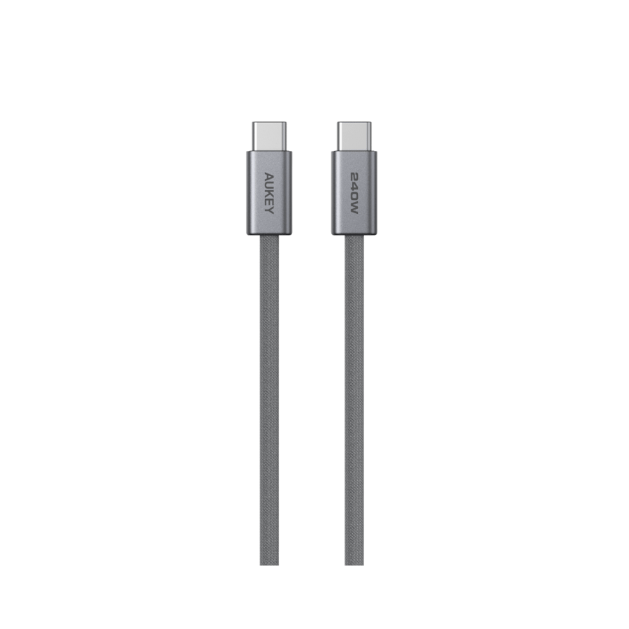AUKEY - كيبل مضفر DCC241 للشحن و المزامنة USB-C إلى USB-C بقوة 240 واط وبطول 1م - رمادي