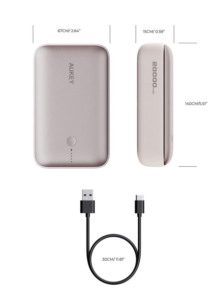 AUKEY - بطارية بسعة 20000 مللي أمبير Y57 بقوة 22.5 واط بمنفذين - رمادى
