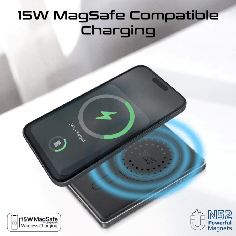 PROMATE - بطارية لاسلكية 15 واط نحيفة جداً Blade-5 بسعة 5000mAh تدعم الماق سيف - أسود