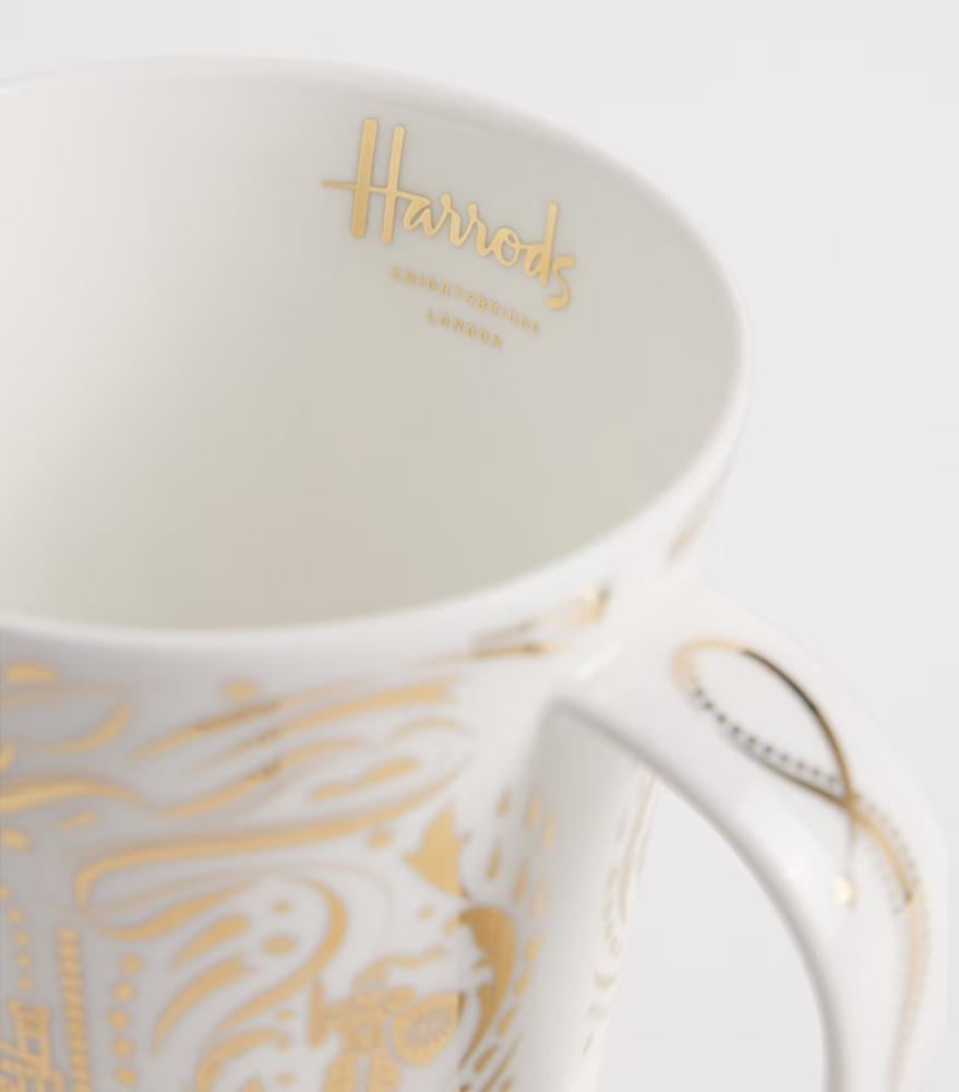 كوب هارودز ابيض ذهبي  ‏H9cm x W9cm x D9cm