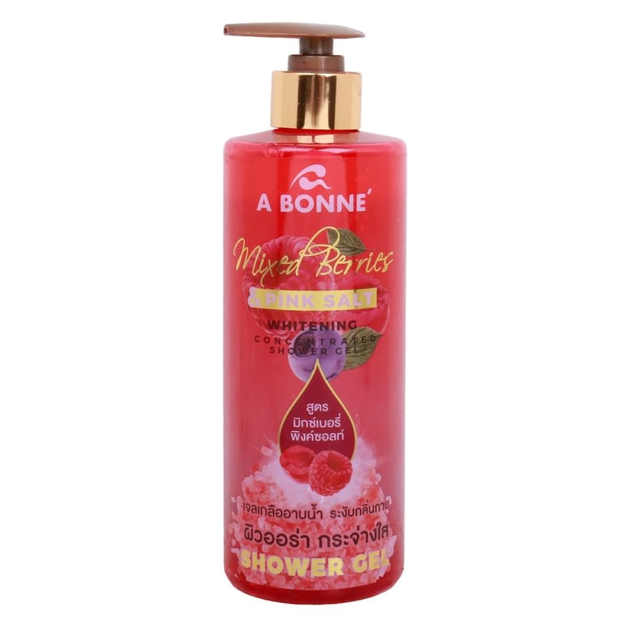 استحمام مركز للتفتيح بخلاصة التوت المختلط والملح الوردي (Mixed Berries & Pink Salt Whitening Concentrated Shower Gel) بحجم 500 مل من علامة إيه بون (A Bonne).