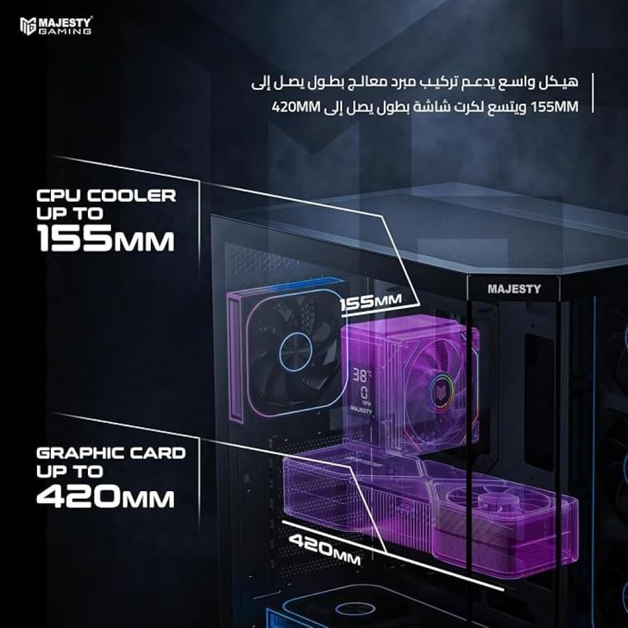 Majesty Mavera Pro Mid Tower PC Case | 7 Pre-Installed Infinity Block Fan ARGB Fans