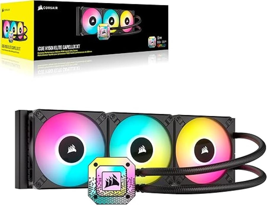 مبرد مائي CORSAIR iCUE H150i Elite CAPELLIX XT مع مراوح RGB 360مم للمعالج