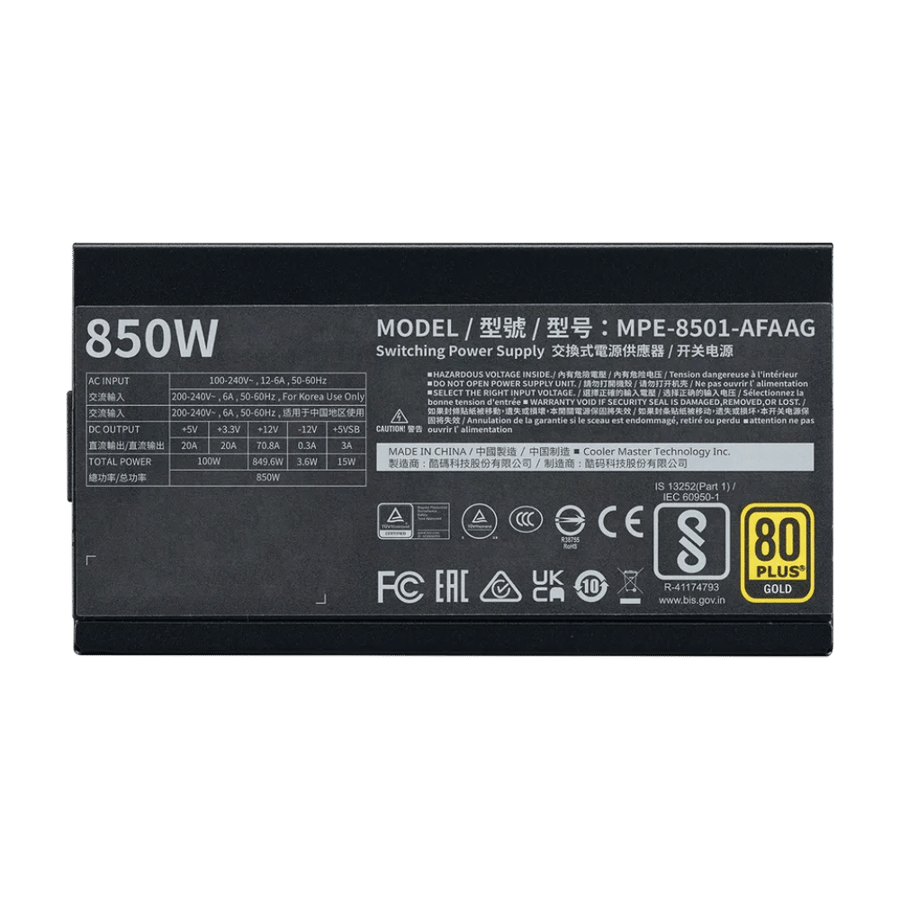 COOLER MASTER MWE GOLD 850W V2 12VHPWR 80 PLUS GOLD POWER SUPPLY