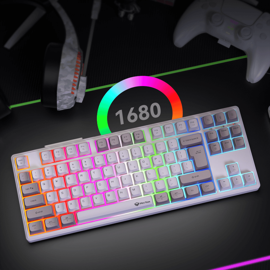 لوحة مفاتيح ميكانيكية Meetion MT-MK14 TKL باللون الأبيض مع إضاءة RGB قابلة للتخصيص واتصال متعدد الأنظمة