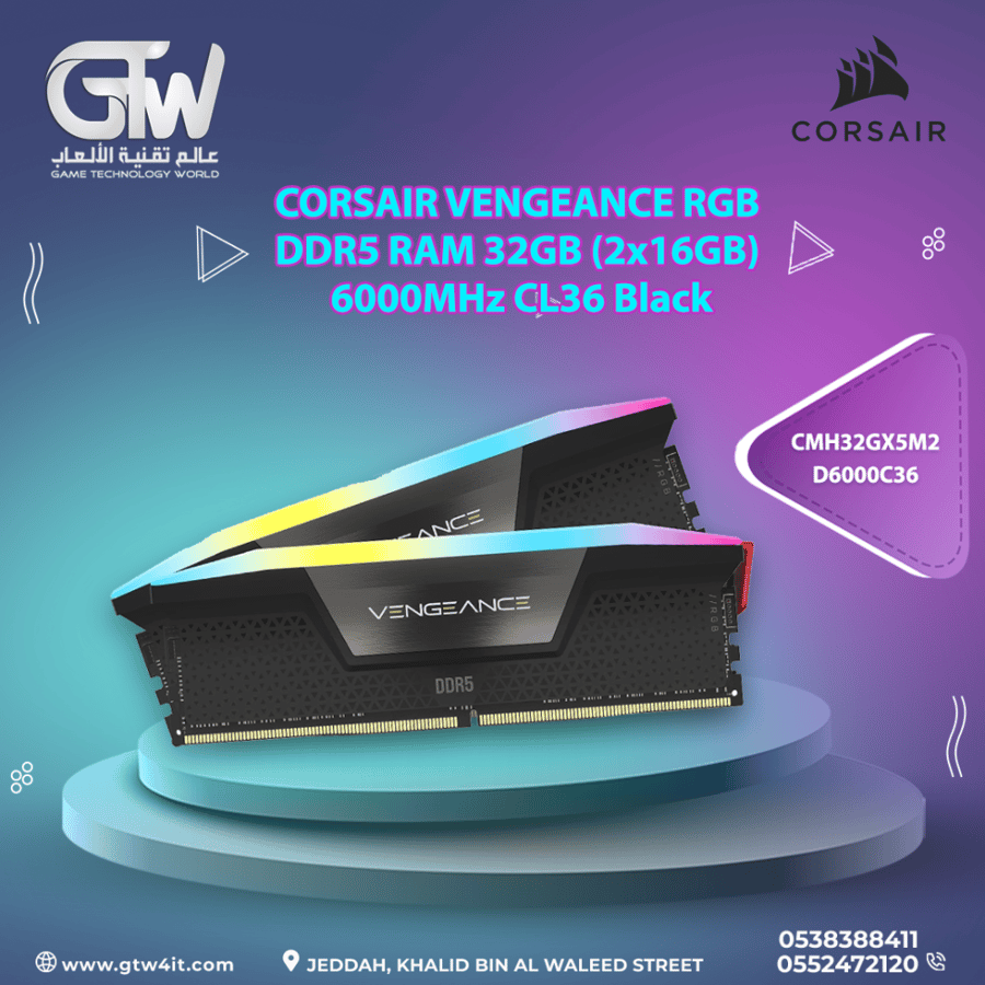 كورسير ذاكرة RAM DDR5 RGB 32GB (2x16GB) 6000MHz CL36 انتل XMP iCUE من فينجانس - اسود (CMH32GX5M2D6000C36)