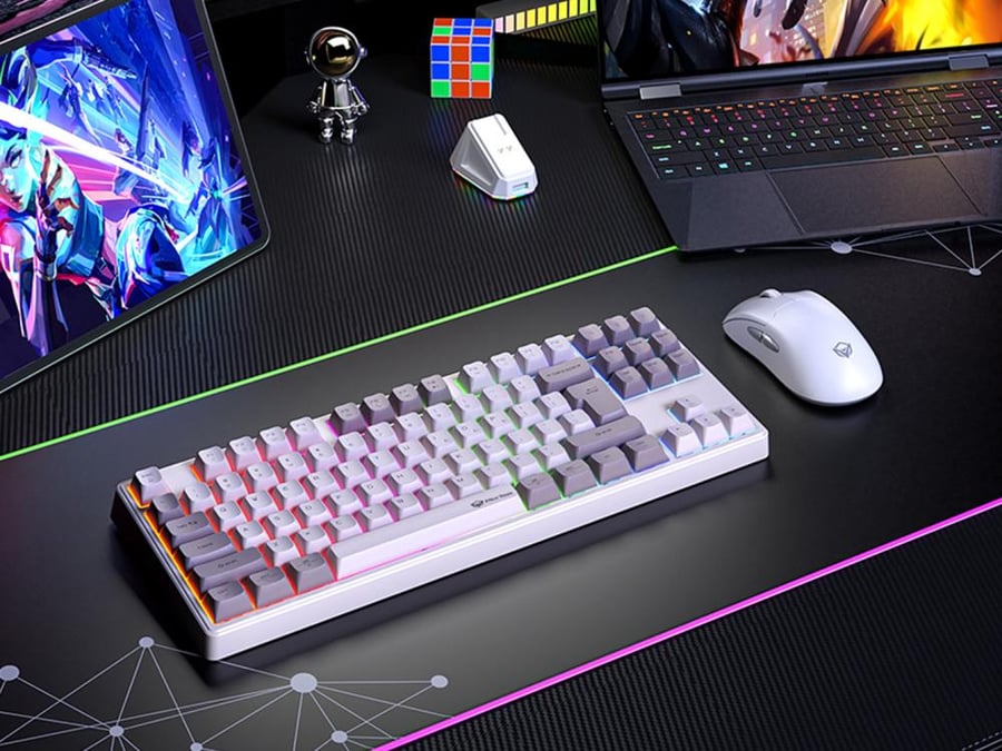 لوحة مفاتيح ميكانيكية Meetion MT-MK14 TKL باللون الأبيض مع إضاءة RGB قابلة للتخصيص واتصال متعدد الأنظمة