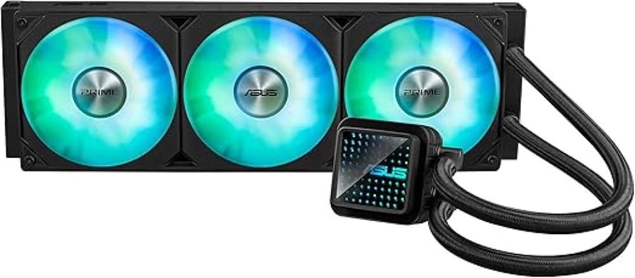 ASUS Prime LC 360 ARGB All-in-one AIO CPU Liquid Cooler AMD: AM5 & AM4 Intel: LGA 1851, 1700, 1200, 115x Specially Designed CPU Contact Area, finned Channels, Infinity Mirror, pre-Installed ARGB Fans