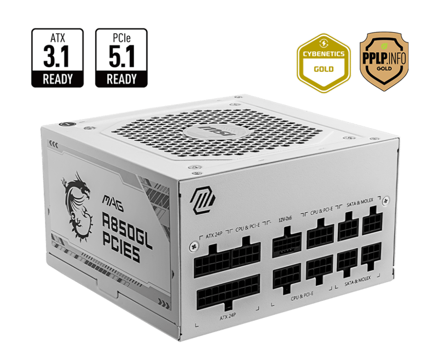 MSI MAG A850GL 80 PLUS GOLD FULLY MODULAR POWER SUPPLY WHITE