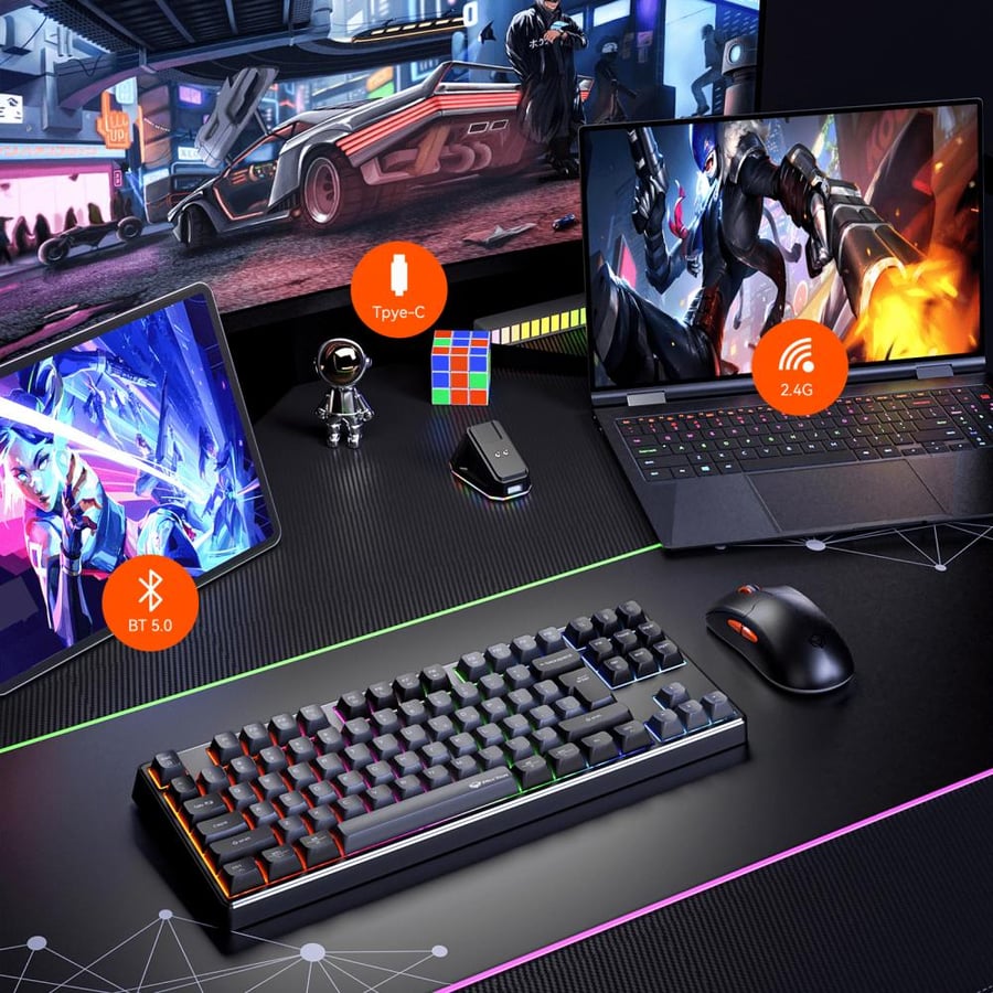 لوحة مفاتيح ميكانيكية Meetion MT-MK14 TKL باللون الأسود مع إضاءة RGB قابلة للتخصيص واتصال متعدد الأنظمة