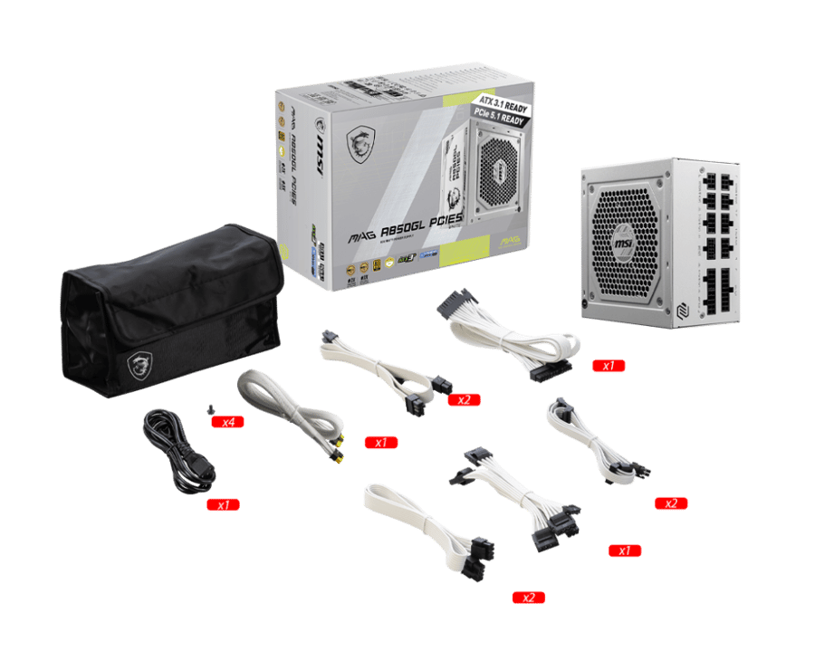 MSI MAG A850GL 80 PLUS GOLD FULLY MODULAR POWER SUPPLY WHITE
