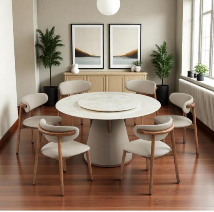Round marble dining table 6 chairs