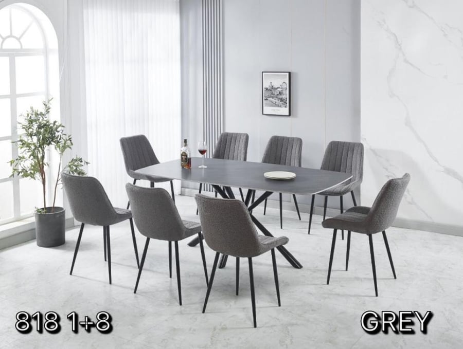 Wooden surface dining table with 8 chairs