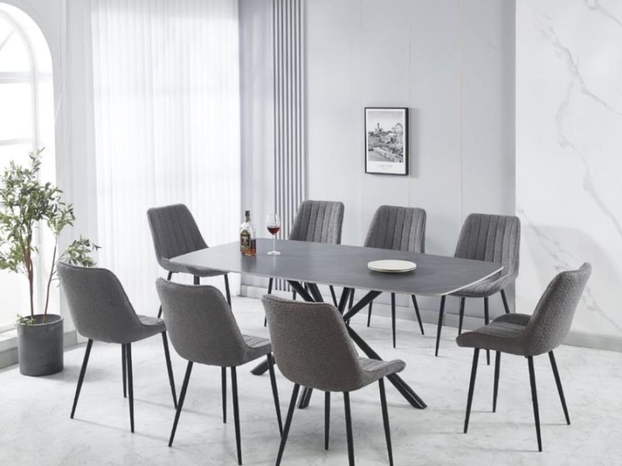 Wooden surface dining table with 8 chairs