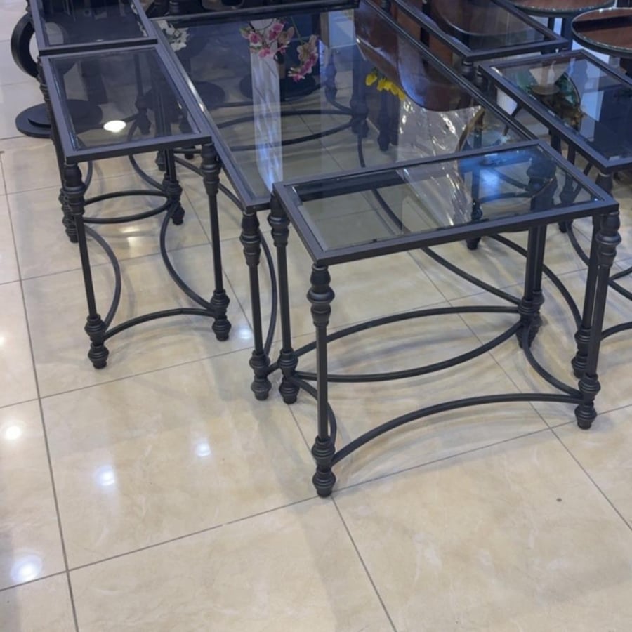Serving table set with service - elegant black-framed glass design 7 pieces