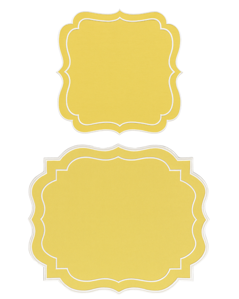 Canary tablecloth and napkin set, soft shine, in warm yellow, 8 pieces