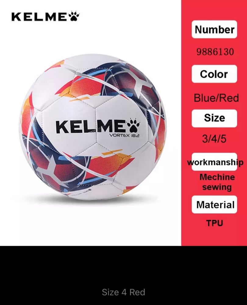 كرات كرة القدم  الاحترافية من KELME مقاس 3 و4 وحجم 5 باللون الأحمر والأخضر