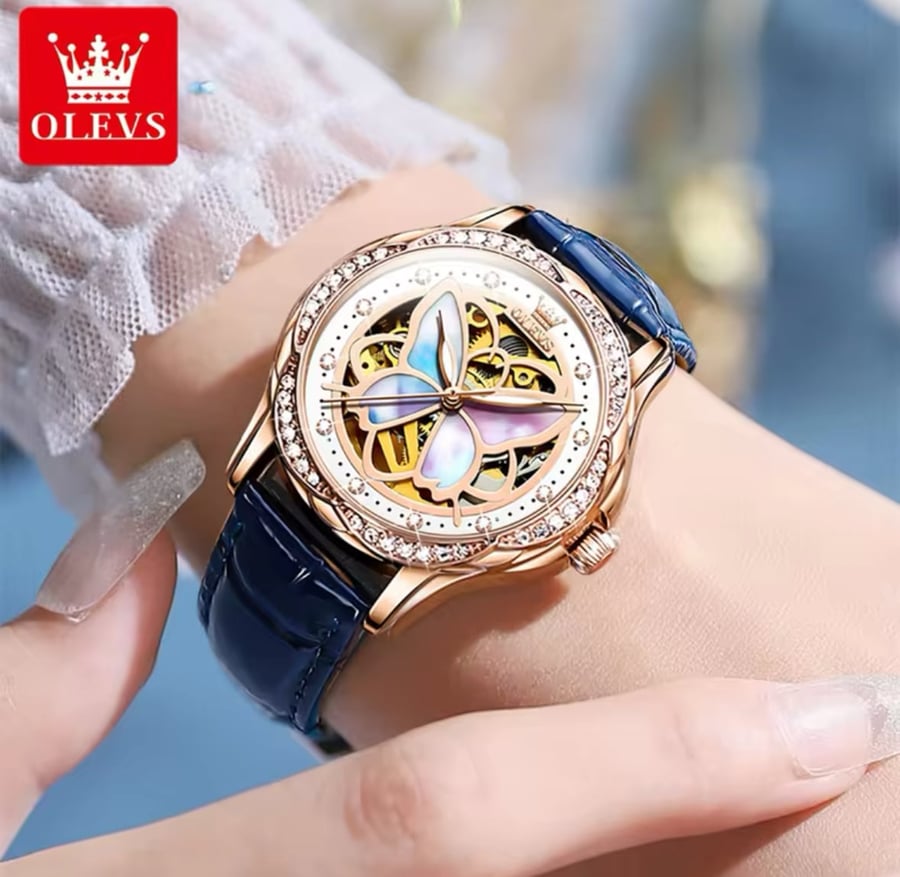 ساعة نسائية فاخرة ماركة OLEVS الميكانيكية التلقائيه ساعة أنيقة الوردي الذهب ساعة اليد أنثى Montre فام