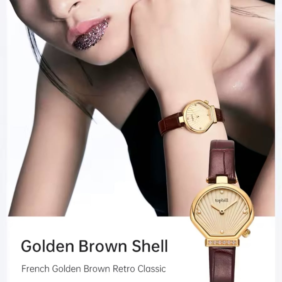 ساعة TOPHILL Shell للنساء، ساعة كوارتز عصرية هدية مقاومة للماء من كريستال الياقوت