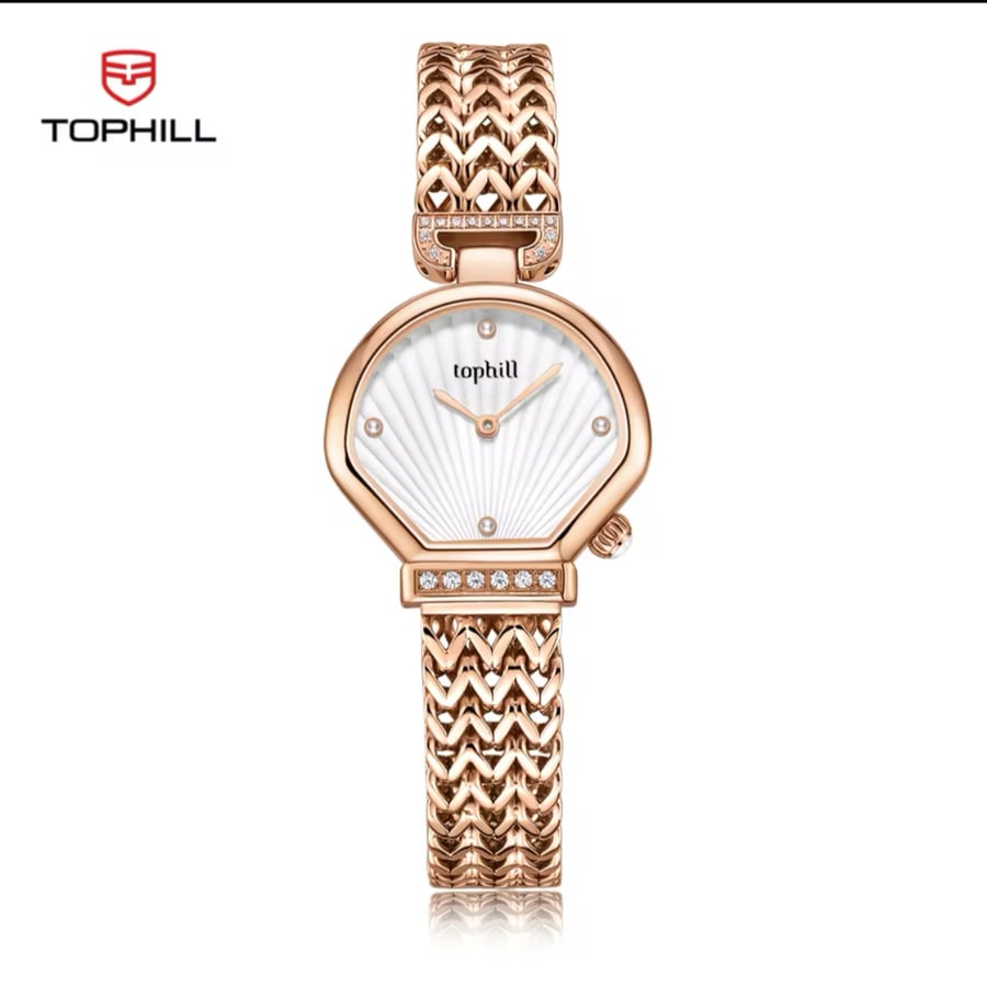 ساعة TOPHILL Shell للنساء، ساعة كوارتز عصرية هدية مقاومة للماء من كريستال الياقوت