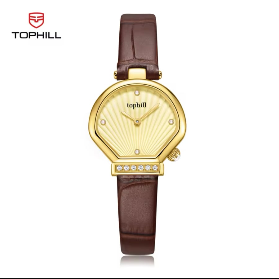 ساعة TOPHILL Shell للنساء، ساعة كوارتز عصرية هدية مقاومة للماء من كريستال الياقوت