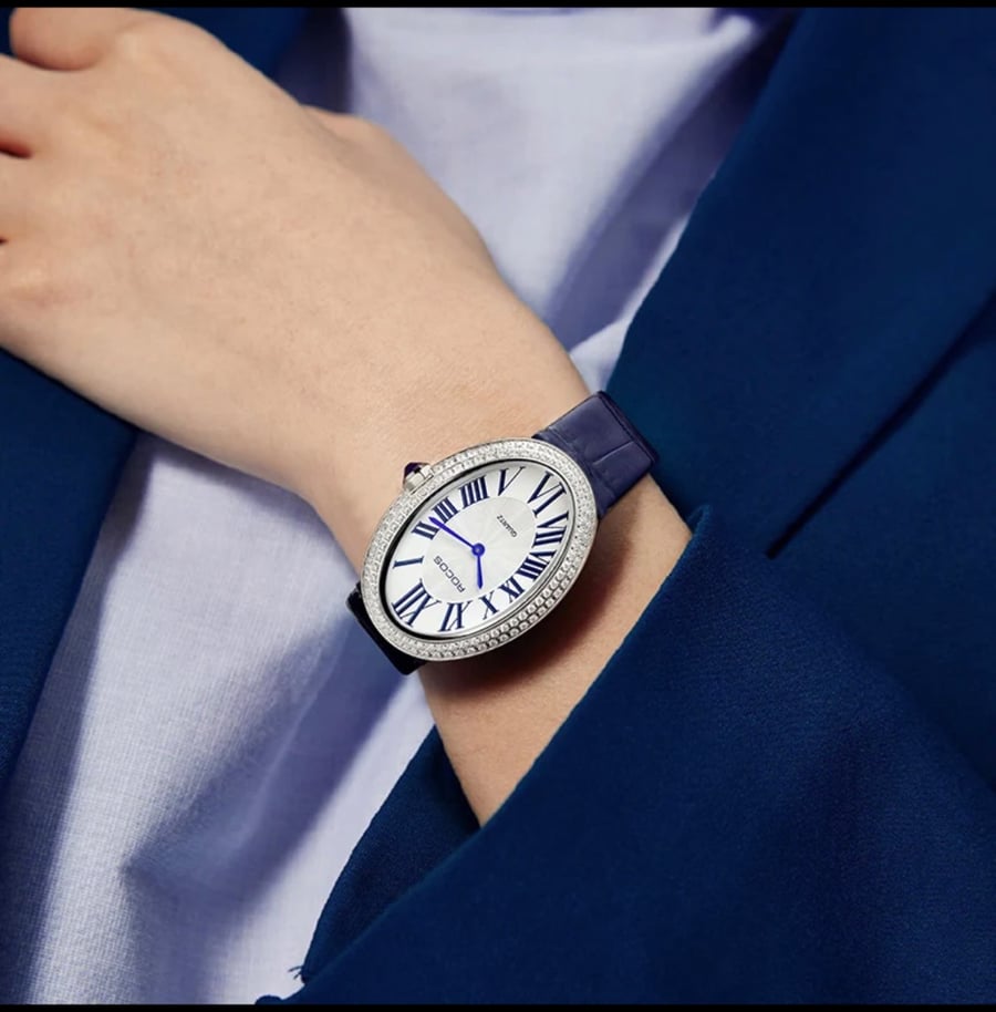 Roccos luxury watch, an elegant women's watch, quartz movement, leather strap, water resistant
