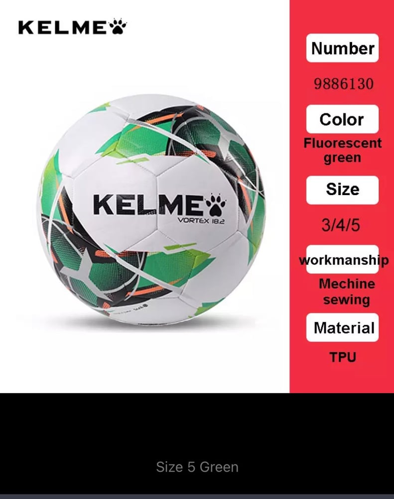 كرات كرة القدم  الاحترافية من KELME مقاس 3 و4 وحجم 5 باللون الأحمر والأخضر