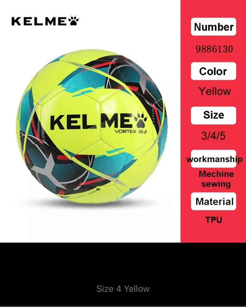 كرات كرة القدم  الاحترافية من KELME مقاس 3 و4 وحجم 5 باللون الأحمر والأخضر