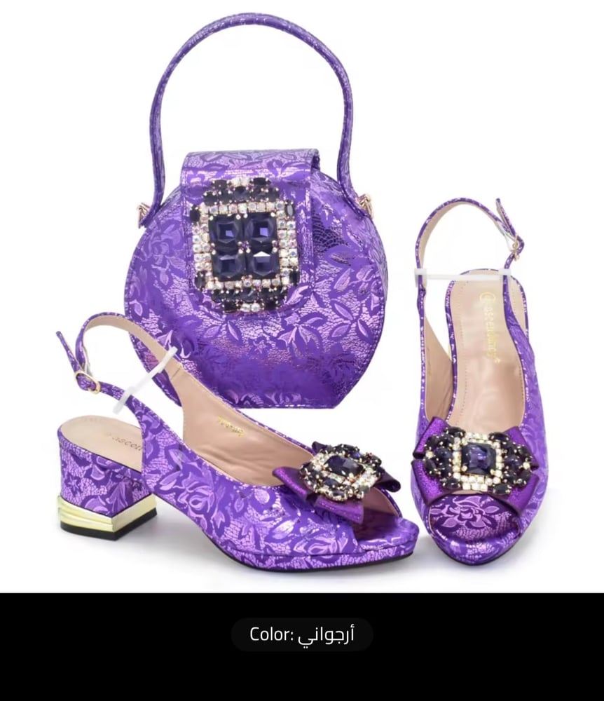‎طقم حذاء وحقيبة نسائية مرصع بالأحجار – أناقة فاخرة للمناسبات