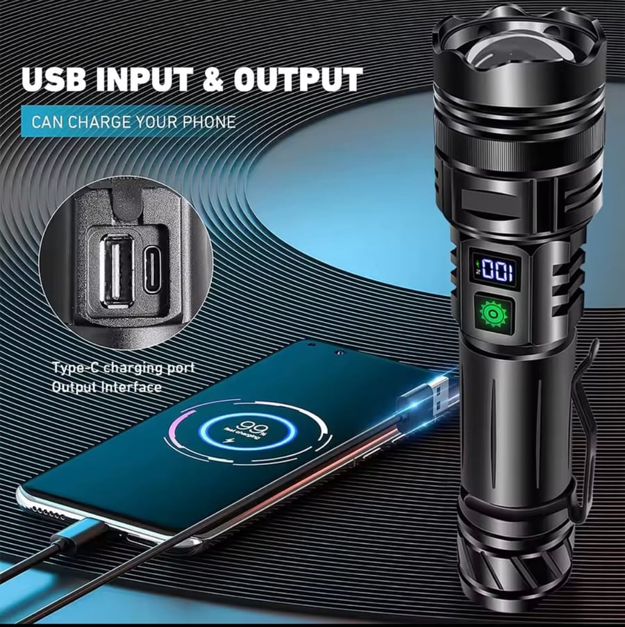 مصباح LED جيب USB عالى الطاقة مع الصندوق والبطاريات وشاحن