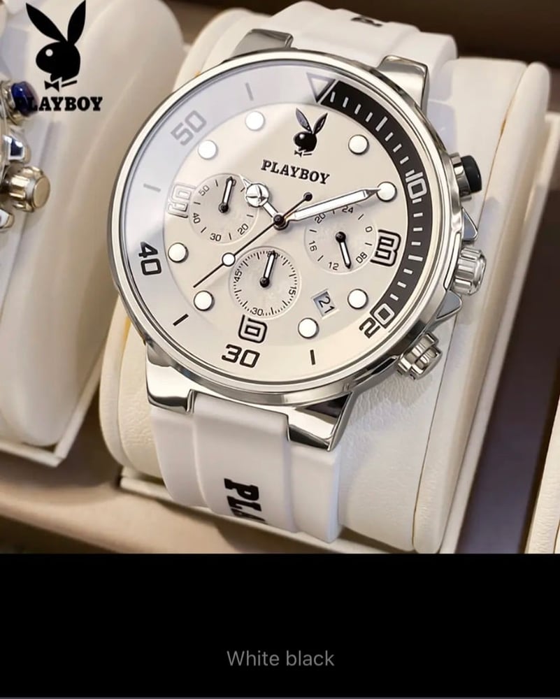 Luxury Playboy watches for men, silicone strap, waterproof, chronograph, quartz, wristwatch, with date