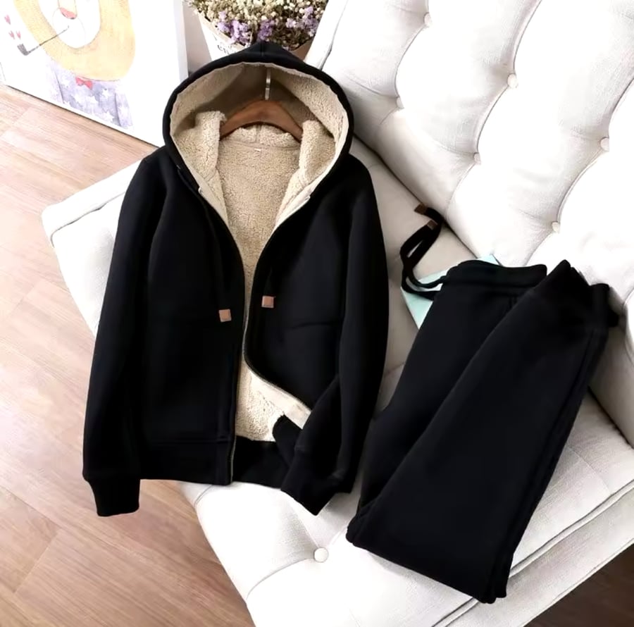 قطعتين الصوف هوديس و Sweatpants مجموعة للنساء ، سميكة البلوز ، بدلة رياضية غير رسمية ، معطف و بنطلون ، الخريف والشتاء