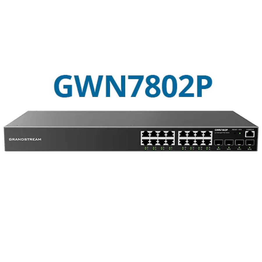 سويتش مُدار L2+ جراندستريم بـ16 منفذ جيجابت PoE+ و4 منافذ SFP موديل GWN7802P