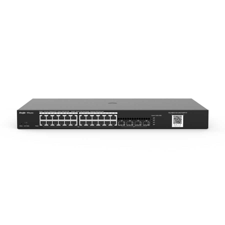 سويتش Layer 2 مُدار روجي بـ24 منفذ PoE+ و4 منافذ SFP بميزانية 370W موديل RG-NBS3100-24GT4SFP-P