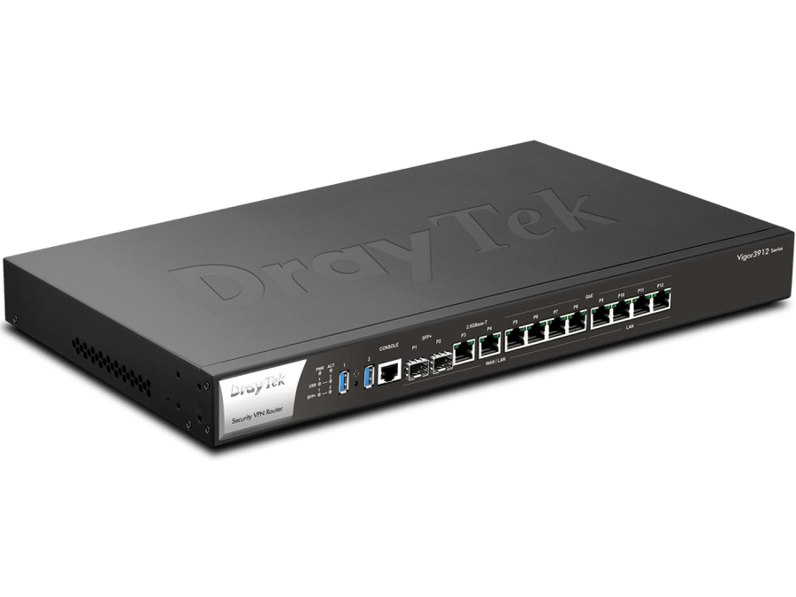 راوتر مؤسسي DrayTek متعدد WAN بمنفذي 10G SFP+ وتخزين 256GB SSD موديل VIGOR3912S