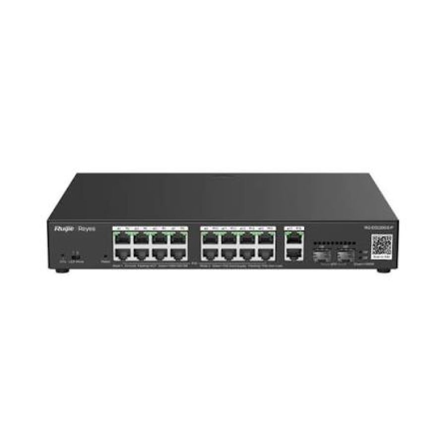سويتش سحابي مُدار روجي بـ16 منفذ PoE+ ومنفذي جيجابت ومنفذي SFP بميزانية 250W موديل RG-ES220GS-P