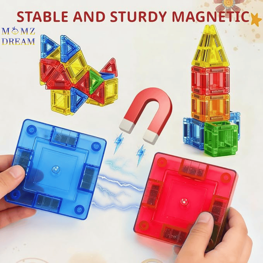 * مكعبات تركيب مغناطيسية ملونة لتنمية الذكاء – 32 قطعة (Magnetic Building Tiles)