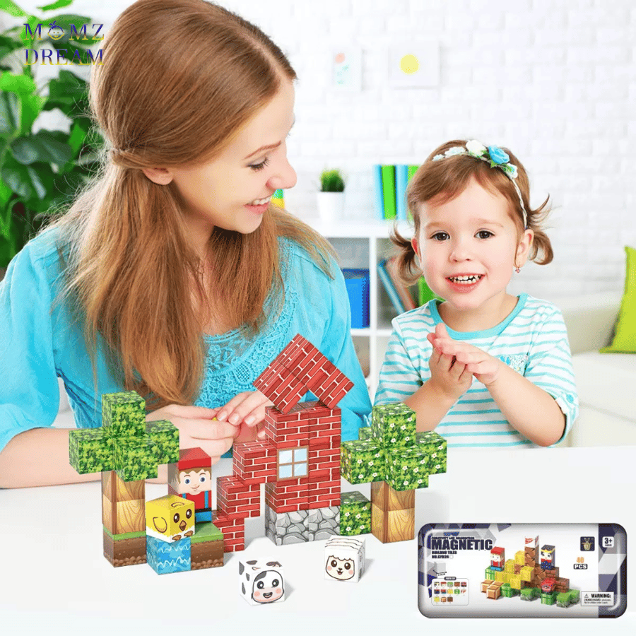 مكعبات تركيبات مغناطيسية تعليمية 40 قطعة للأطفال (Magnetic Building Tiles)