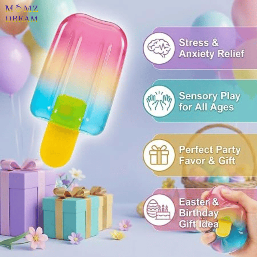 سكوشي الآيسكريم بثلاثة ألوان – متعة منعشة بتصميم كيوت ، Three-Color Ice Cream Squishy – Refreshing Fun with a Cute Design