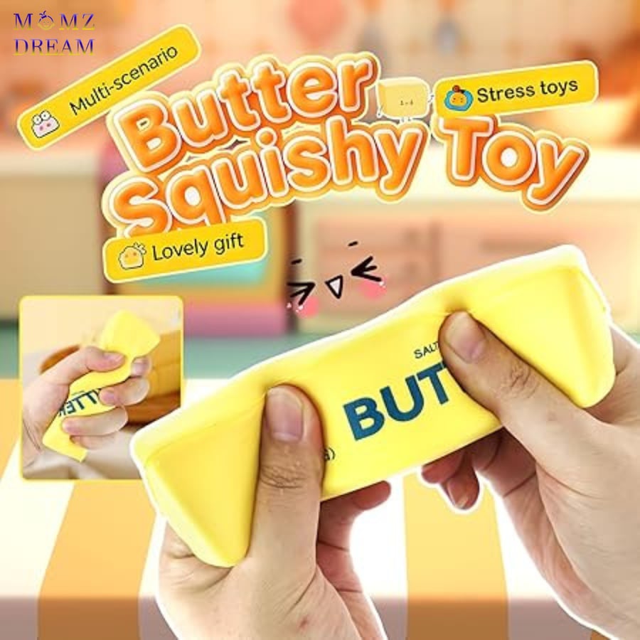 سكوشي الزبدة الأصفر – متعة ناعمة بتصميم مميز ، Yellow Butter Squishy – Soft Fun with a Unique Design