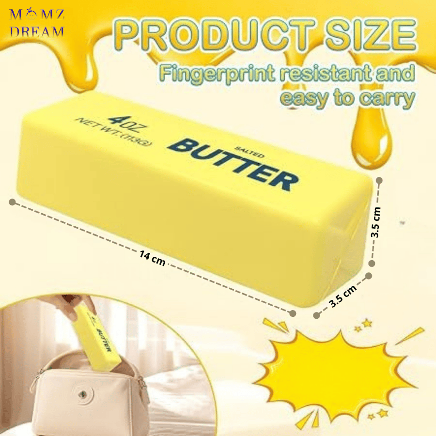 سكوشي الزبدة الأصفر – متعة ناعمة بتصميم مميز ، Yellow Butter Squishy – Soft Fun with a Unique Design