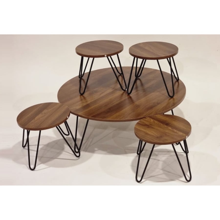 Set of brown round tea tables