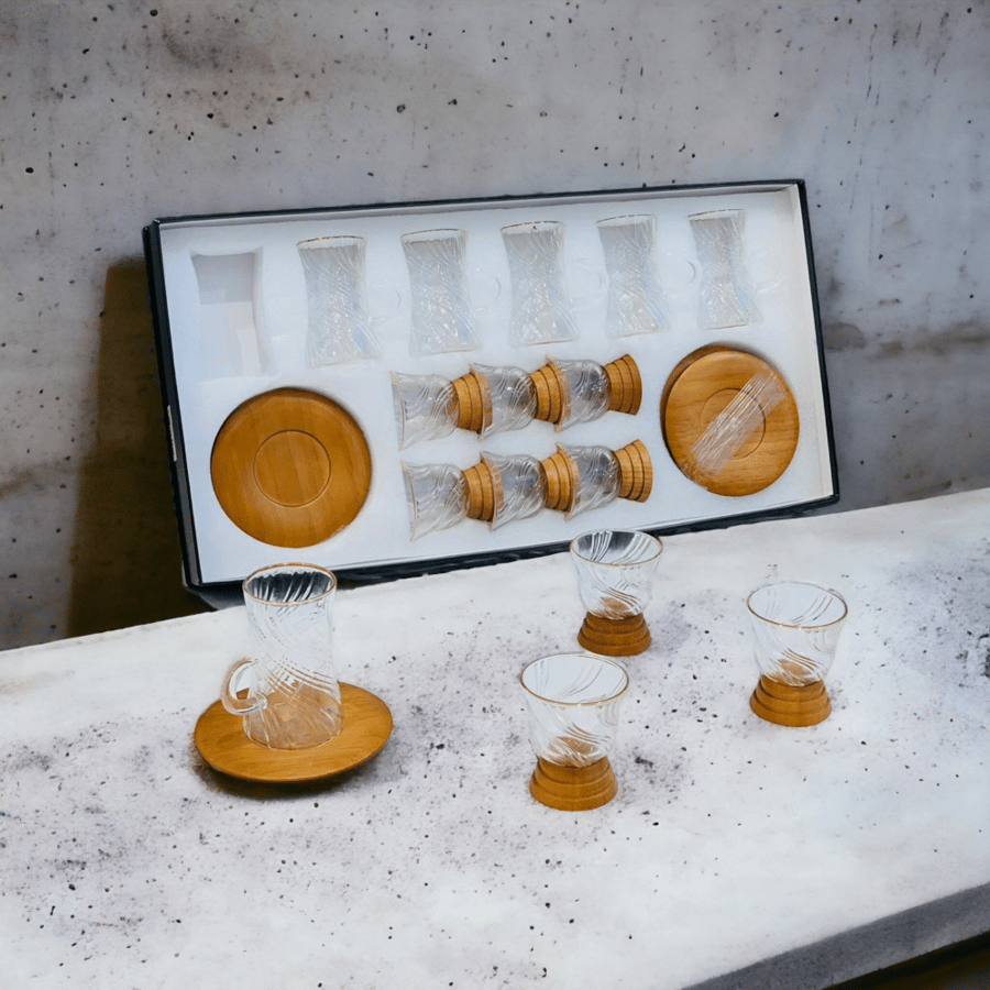 Coffee and tea cup set 12 pieces glass