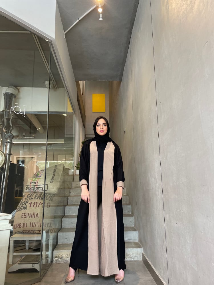 عباية دبل فيس آسود وبيج فاتح