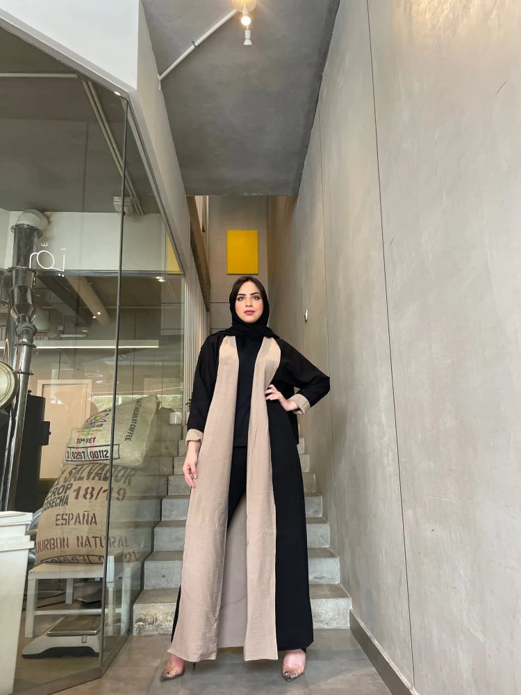 عباية دبل فيس آسود وبيج فاتح