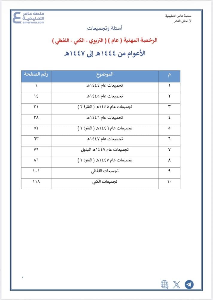 تجميعات الرخصة المهنية التربوي العام 1444-1445-1446- 1447هـ