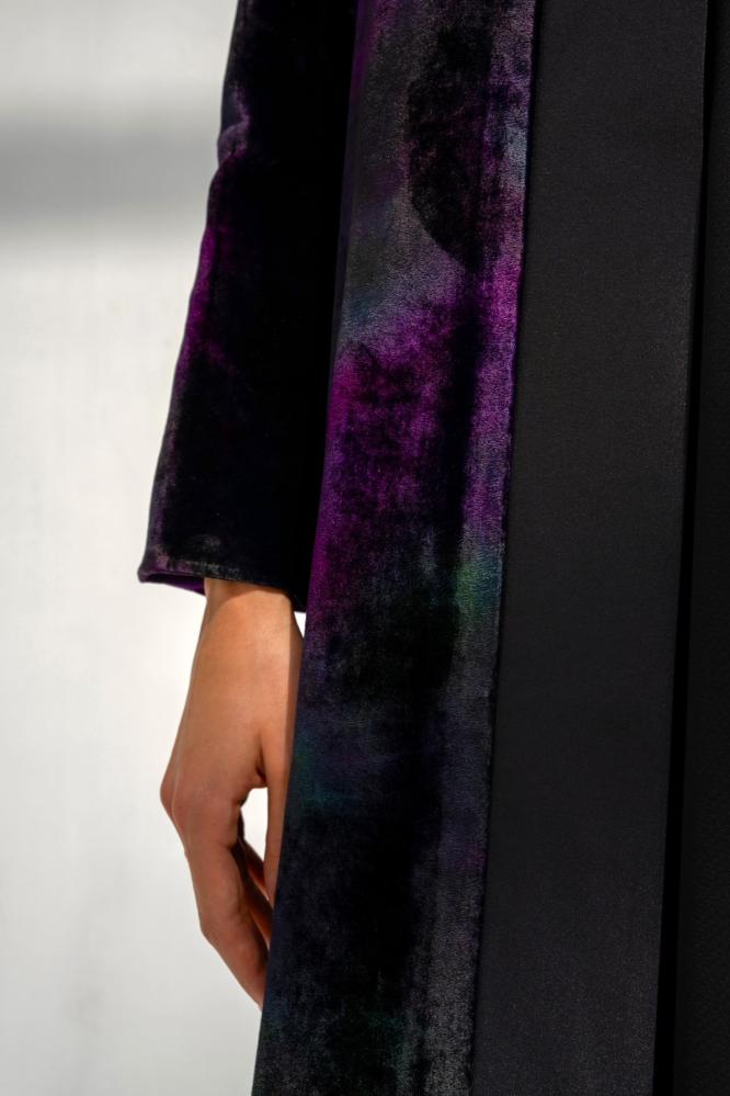 Black Korean velvet abaya with green and purple wavy pattern #103